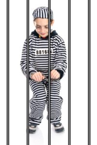 A view of a sad prisoner in jail